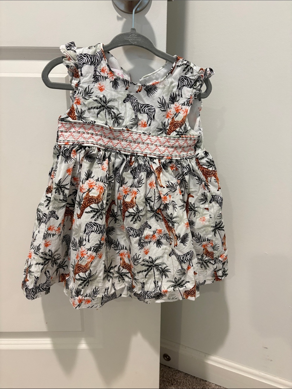 Bonnie Baby White Dress with Black Zebra and Orange Accents